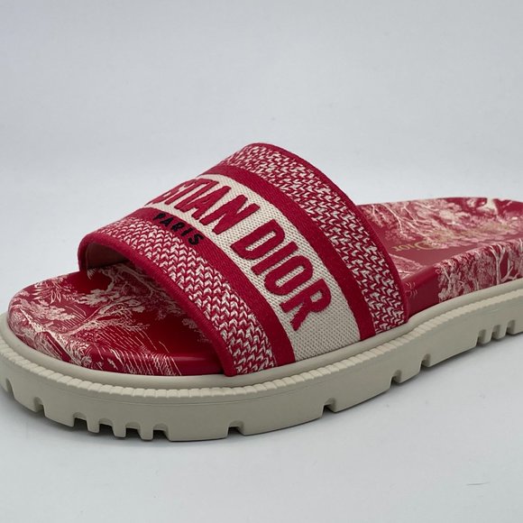 DIOR DWAY D WAY Toile De Jouy Embroidered Cotton Flat Slide Sandals Shoes - Picture 2 of 15